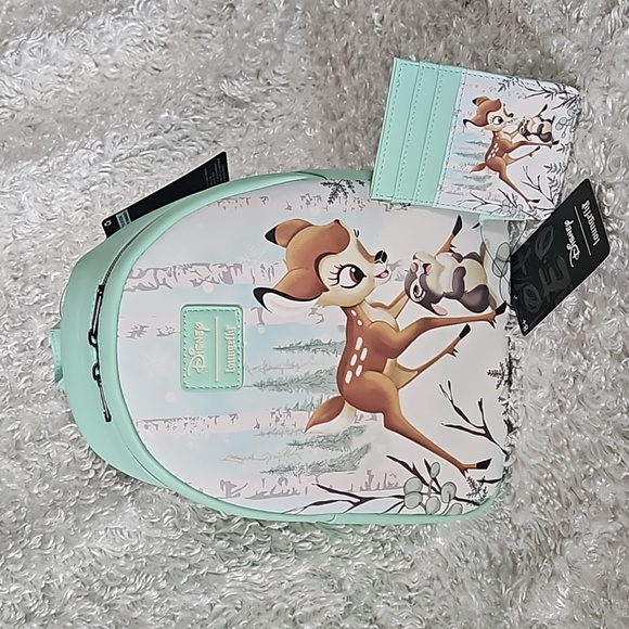 Loungefly Handbags - Loungefly Bambi Winter Wonderland mini backpack and cardholder